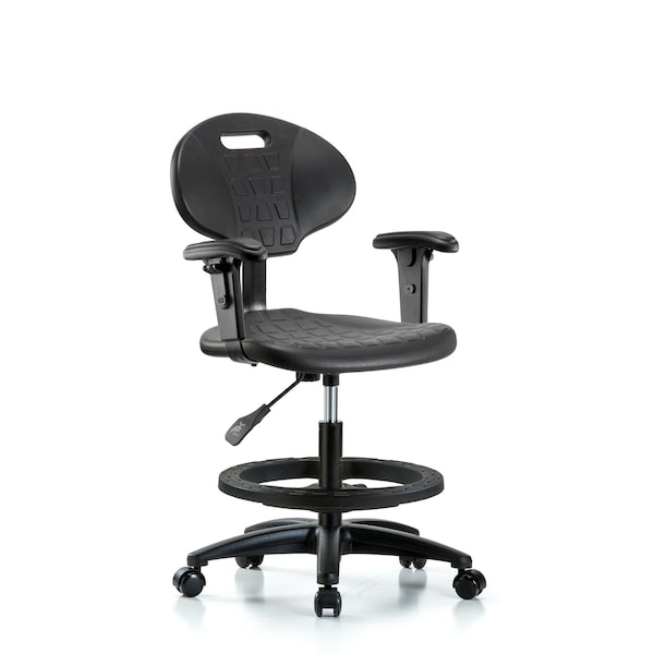 Erie Med Bench Chair, AA, BF, Casters, 2-Way Adjustable, 19" to 27" Height, Black; Blue