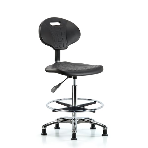 Erie Hi Bench Chair, Chrome, CF, Glides, No Arms, 24" to 34" Height, Black; Blue