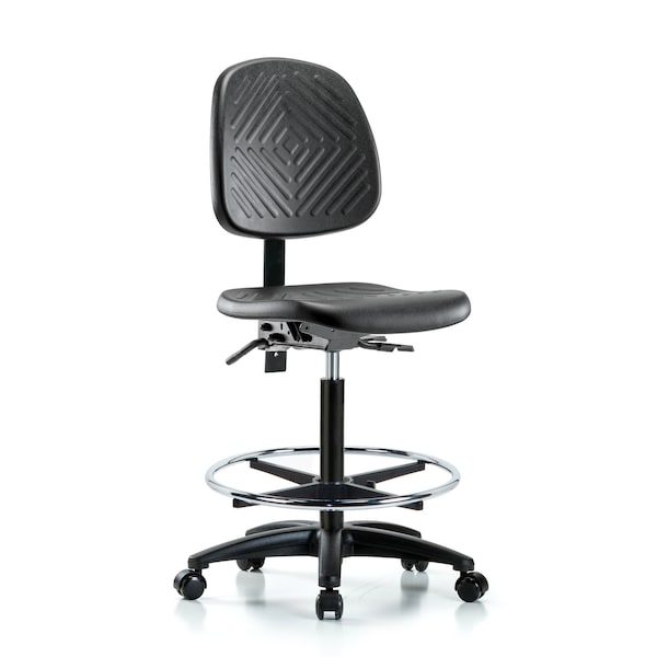 Bench Chair, Hi, Poly, Med, Bk, CF Casters, No Arms, 24-1/2" to 33-1/2" Height, Blue, Black