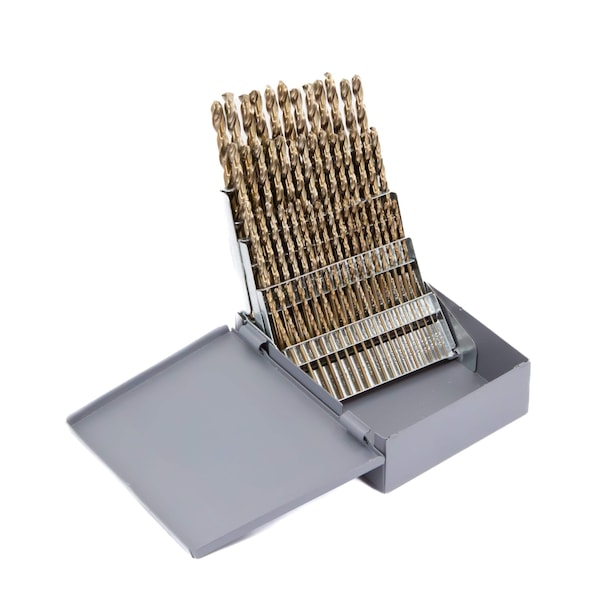 60 Piece Cobalt Split Point Stub Drill Bit Set, No. 1 - No. 60
