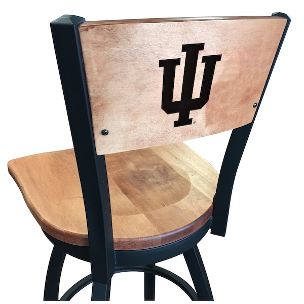 25" Blk Wrinkle Indiana Swivel Bar Stool, Laser Engraved Back
