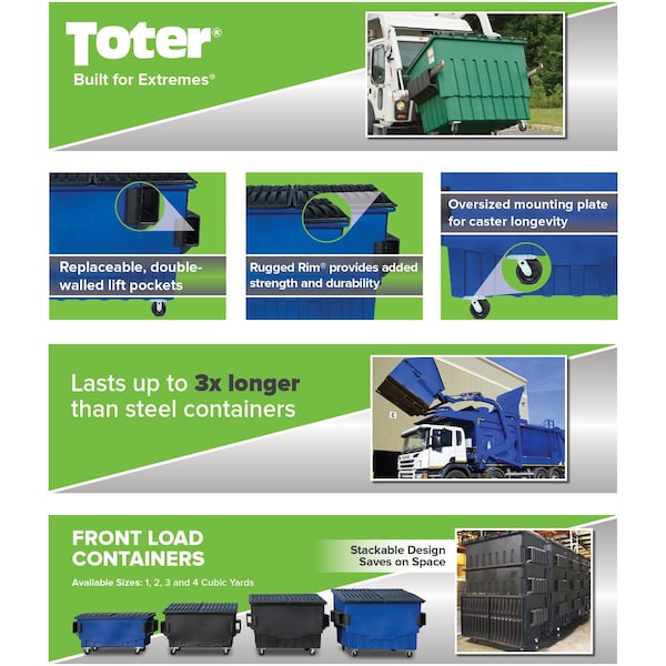 Front Load Container, 4 Cubic Yard 2000 lbs. Cap., Waste Green