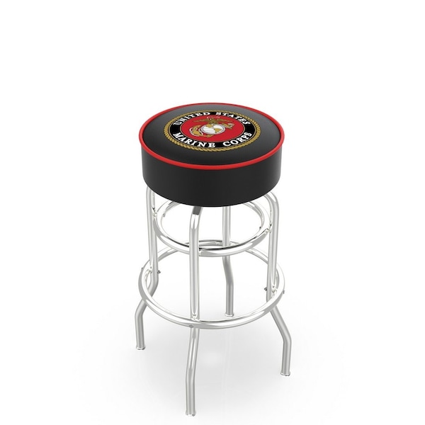 25" U.S. Marines Cushion Seat, 2-Ring Chrome Swivel Bar Stool