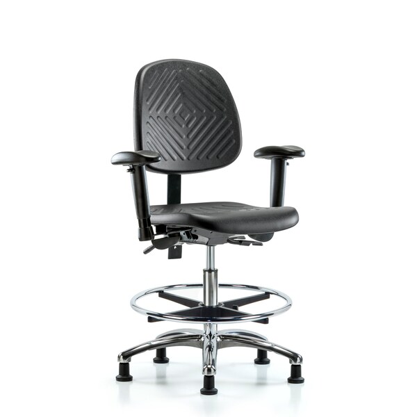 Bench Chair, Poly, Med, Bk, Chrome, AA CF Gld, 6-Way Adjustable, 19-1/2" to 27-1/2" Height, Black; Blue