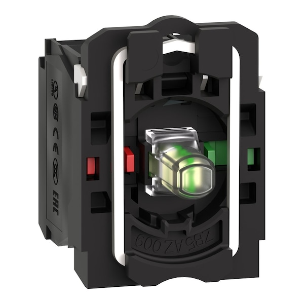 Complete body contact assembly and light block, Harmony XB5, XB4, with body fixing collar, universal LED, 230.240V, 1NO + 1NC