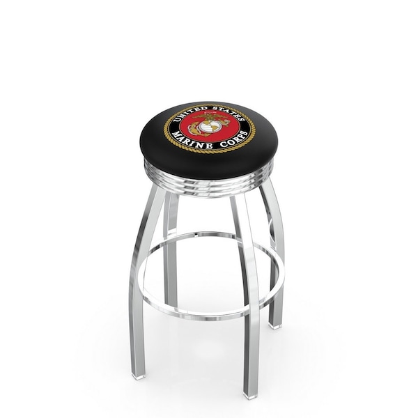 25" Chrome U.S. Marines Swivel Bar Stool, Accent Ring