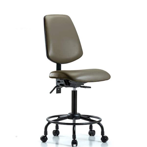 Vinyl Chair, Med Bench, Round Tube Base, Med Back, Casters, Taupe
