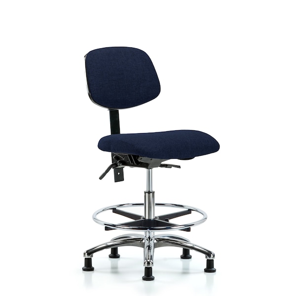 Chair, Fabric, Med Bench, Chr CF Glides, Nav, No Arms, 22" to 29" Height, Dark Blue