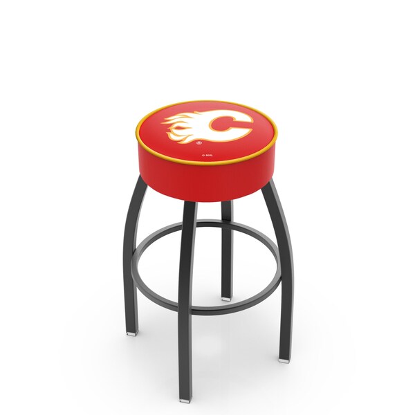 25" 4" Calgary Flames Cushion Seat, Blk Wrinkle Base Swivel Bar Stool