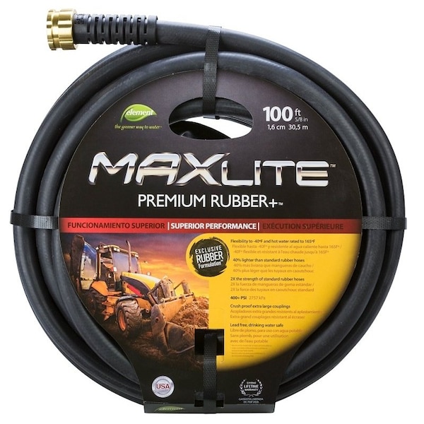 100 ft L Garden Hose, Rubber Tube, Black