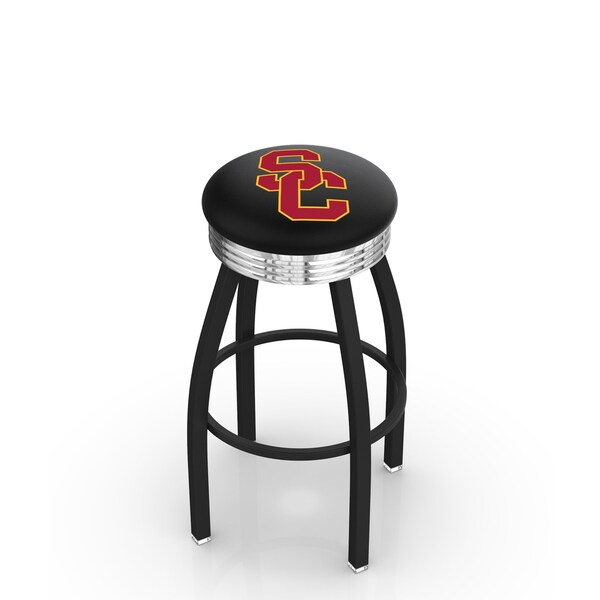 25" Blk Wrinkle USC Trojans Swivel Bar Stool, Chrome Ring