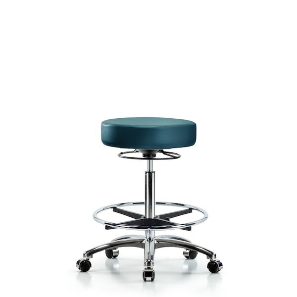 Vinyl Stool, Chrome, High Bench, Foot Ring, Casters, Royal