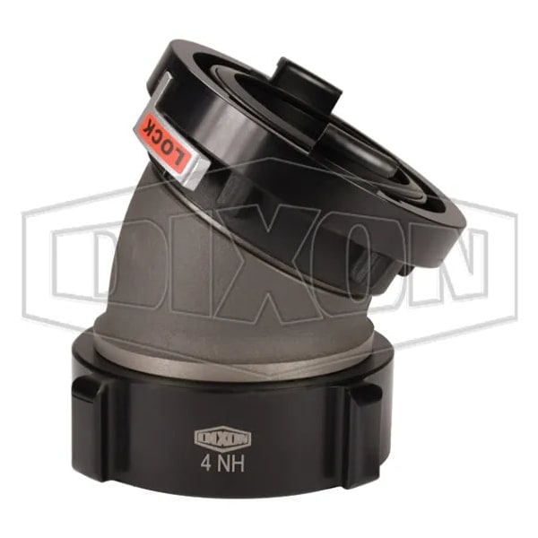 Rocker Lug Elbow with Buna-N Gasket, 4 in Nominal, Storz x Female NST NH Swivel End Style, Aluminu