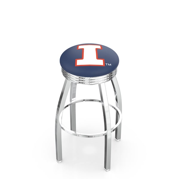 25" Chrome Illinois Swivel Bar Stool, Accent Ring