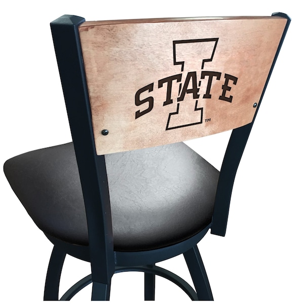 25" Blk Wrinkle Iowa State Swivel Bar Stool, Laser Engraved Back