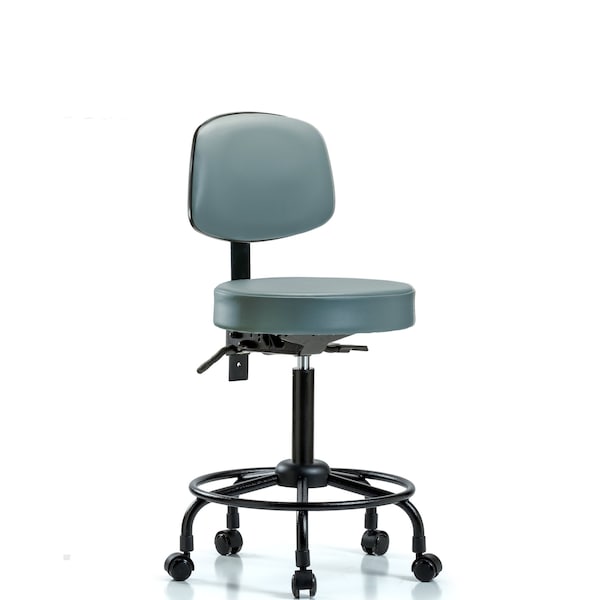 Vinyl Stool, Back, Med Bench, Round Tube Base, Casters, Storm
