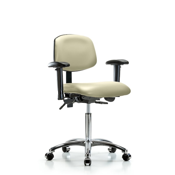 Chair, Vin, Med Bench, Chr Tilt AA Cast, Wht, 6-Way Adjustable, 22" to 29" Height, Adobe White