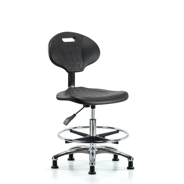 Erie Med Bench Chair, Chrome, CF, Glides, No Arms, 19" to 27" Height, Black; Blue