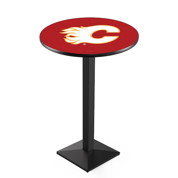 42" Blk Wrinkle Calgary Flames Pub Table, 36" dia. Top