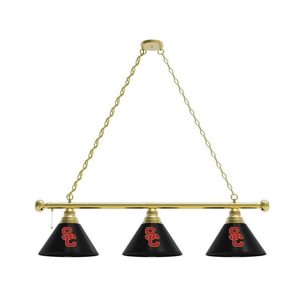 USC Trojans 3 Shade Billiard Light, Brass Fixture