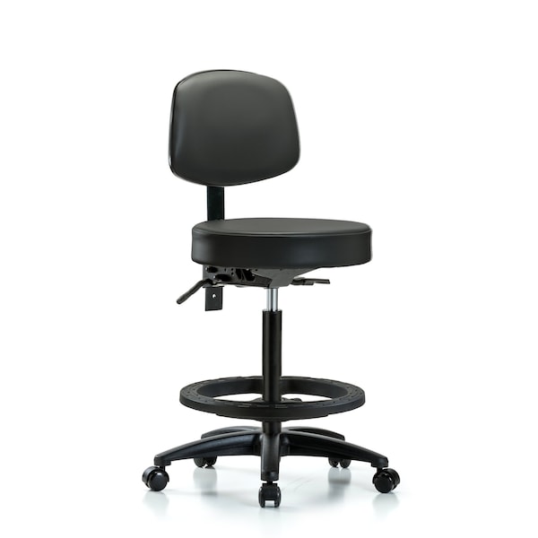 Vinyl Stool, Back, High Bench, Foot Ring, Casters, Carbon