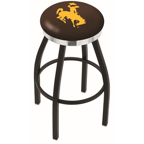 25" Blk Wrinkle Wyoming Swivel Bar Stool, Chrome Ring
