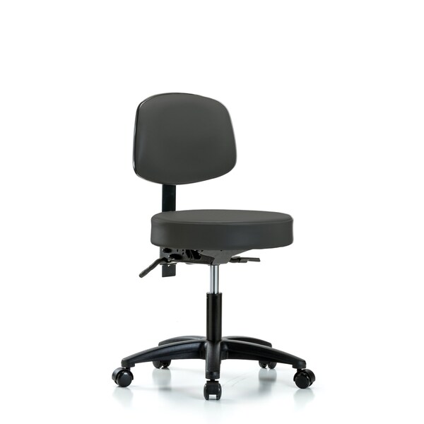 Desk Stool, Vinyl, Bk, Casters, Gry