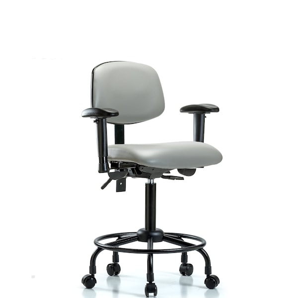 Bench Chair, RT Tilt, AA Cast, Vinyl, Dov, 6-Way Adjustable, 22" to 29" Height, Dove