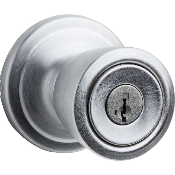 Abbey Knob Entry Door Lock SmartKey with New Chassis with 6AL Latch and RCS Strike Satin Chrome Fini