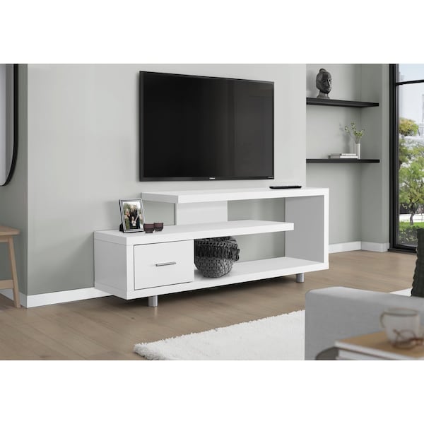 Tv Stand, 60 Inch, Console, Storage Cabinet, Living Room, Bedroom, Laminate, White