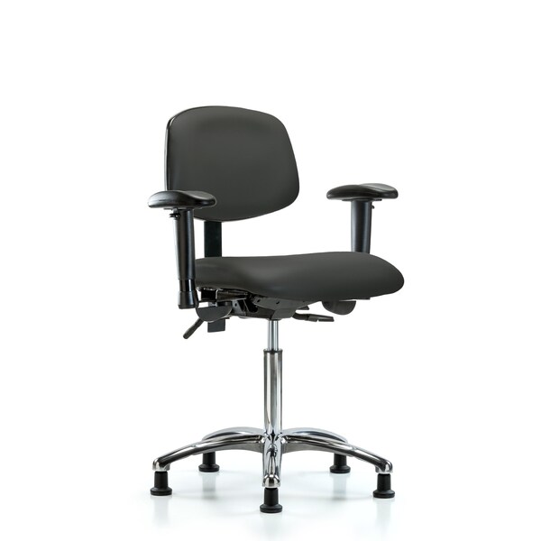 Chair, Vinyl, Med Bench, Chr AA Glides, Gry, 6-Way Adjustable, 22" to 29" Height, Charcoal