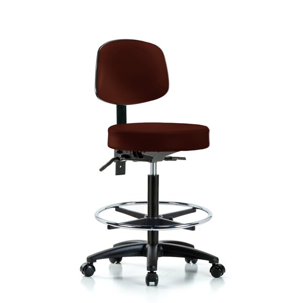 Bench Stool, Hi, Vin, Bk, CF, Casters, Burg