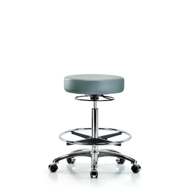 Vinyl Stool, Chrome, High Bench, Foot Ring, Casters, Storm