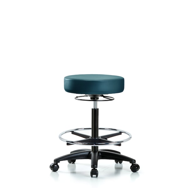 Vinyl Stool, High Bench, Foot Ring, Casters, Royal