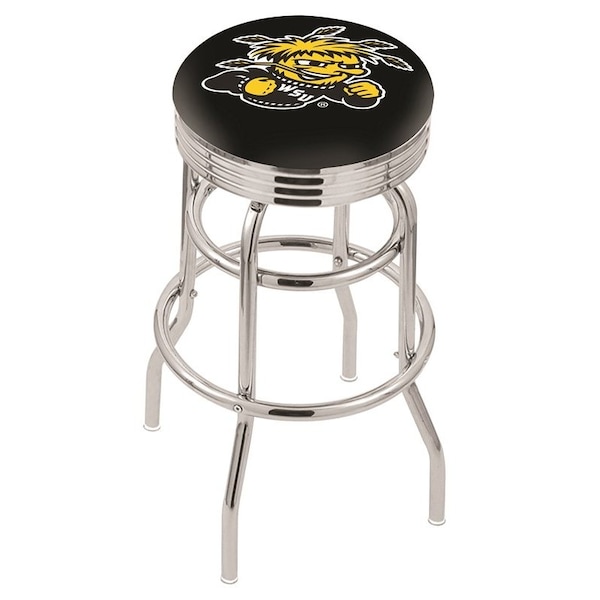 25" Chrome 2-Ring Wichita State Swivel Bar Stool, Accent Ring