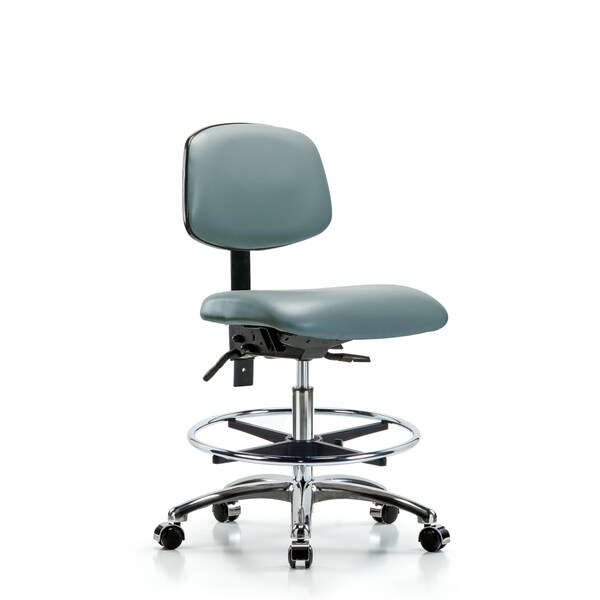 Vinyl Chair Chrome, Med Bench, Tilt, Foot Ring, Casters, Storm