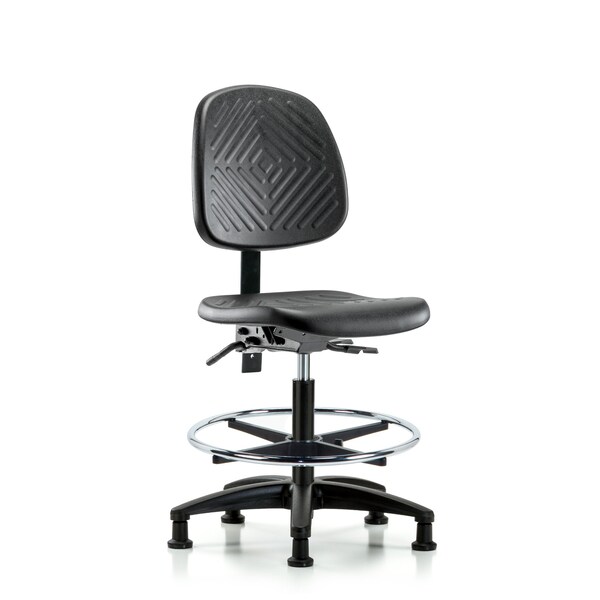 Bench Chair, Poly, Med, Bk, Tilt, CF Glides, No Arms, 19-1/2" to 27-1/2" Height, Black; Blue