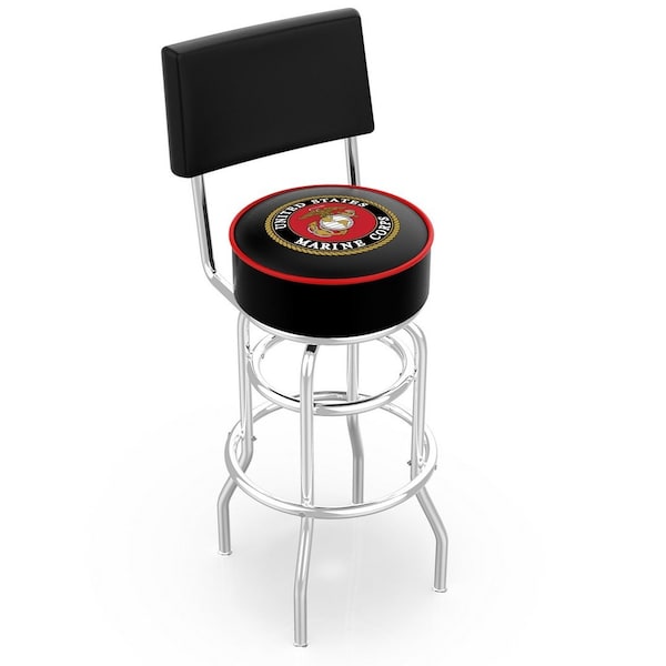 25" Chrome 2-Ring U.S. Marines Swivel Bar Stool, Back