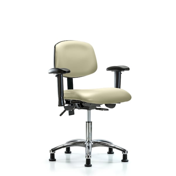 Desk Chair Desk Chair, Vinyl, Chrome AA Glides, Wht, Adjustable Arms, 18" to 23" Height, Vinyl