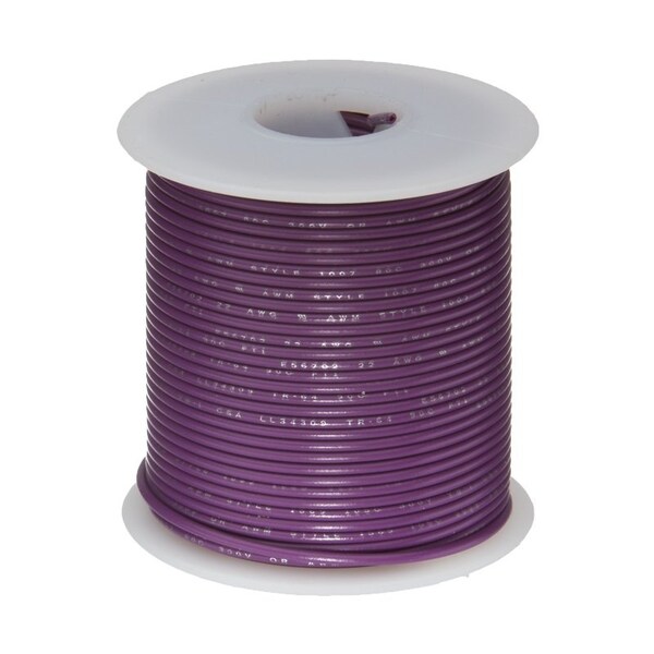 22 AWG Gauge UL1061 Stranded Hook Up Wire, 300V, 0051 Diameter, Violet, 25 ft Length