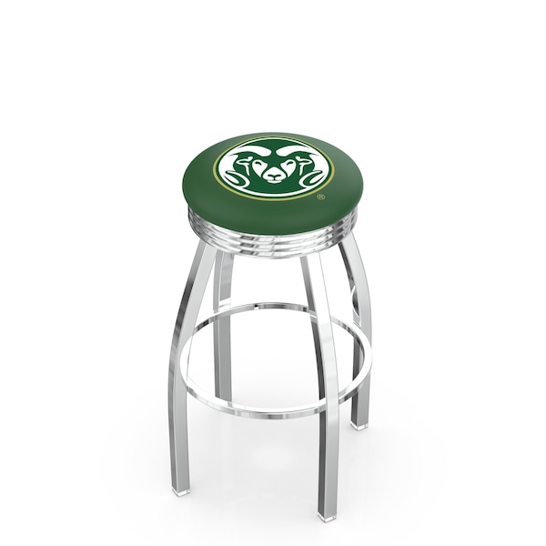 25" Chrome Colorado State Swivel Bar Stool, Accent Ring