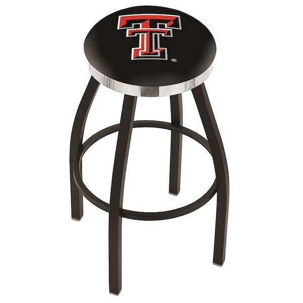25" Blk Wrinkle Texas Tech Swivel Bar Stool, Chrome Ring