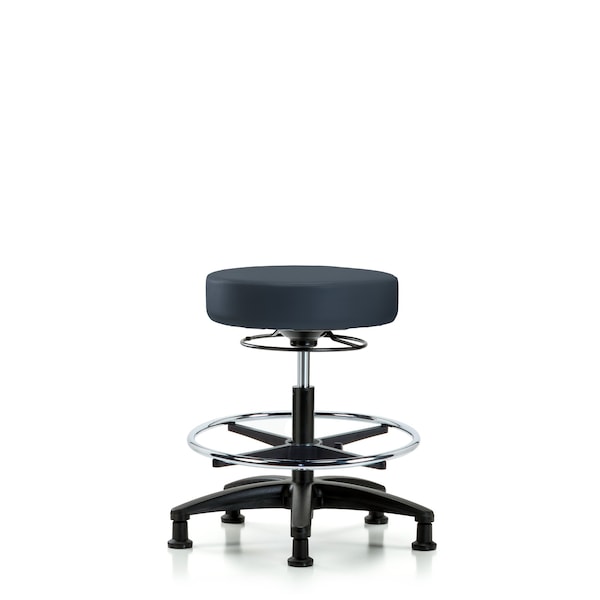 Bench Stool, Med, Vinyl, CF, Glides, Nav