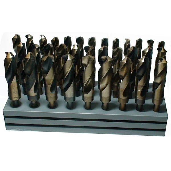 33 Piece Cobalt Drill Bit Set with Reduced 1/2" Shank, 1/2" - 1", D/ACO