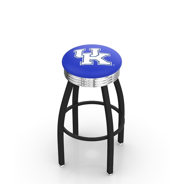 25" Blk Wrinkle Kentucky "UK" Swivel Bar Stool, Chrome Ring