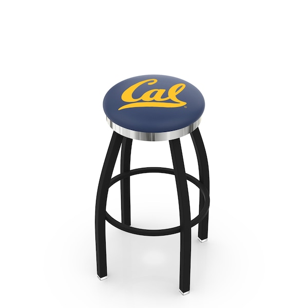 25" Blk Wrinkle Cal Swivel Bar Stool, Chrome Ring