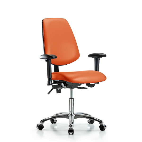 Desk Chair Desk Chair, Vinyl, Med, Bk, Cast, Org, Adjustable Arms, 18" to 23" Height, Vinyl, Orange Kist