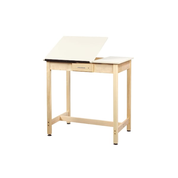 Rectangle Drafting Table, 14"x19-3/4"x2", Cntr Drwr, 36" W, 36" H, Almond