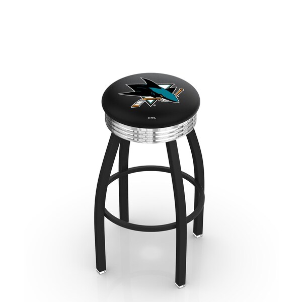 25" Blk Wrinkle San Jose Sharks Swivel Bar Stool, Chrome Ring