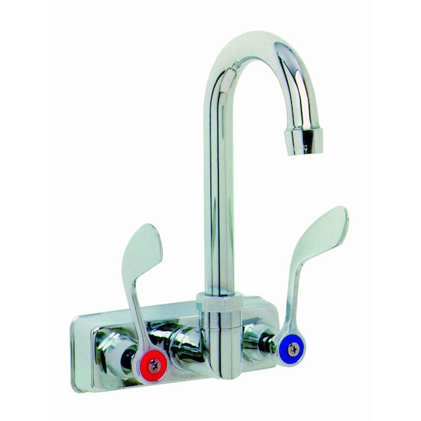 Faucet 4 in. O.C splash mounted with 3-1/2 in. gooseneck spout & wrist handles